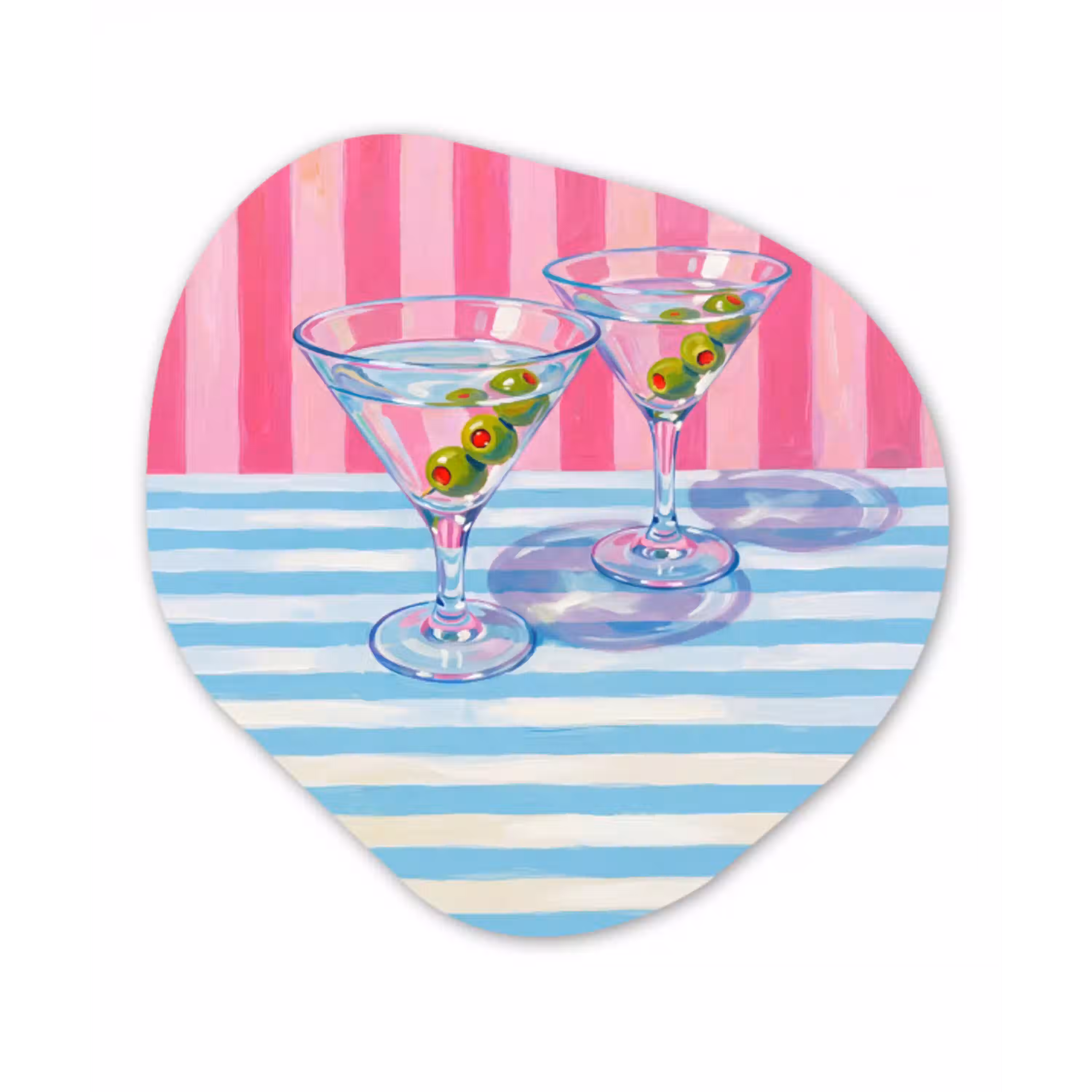 Cocktail - Olijven - Kunst - Modern - Roze Wandcirkel Organisch Aluminium middel -3d