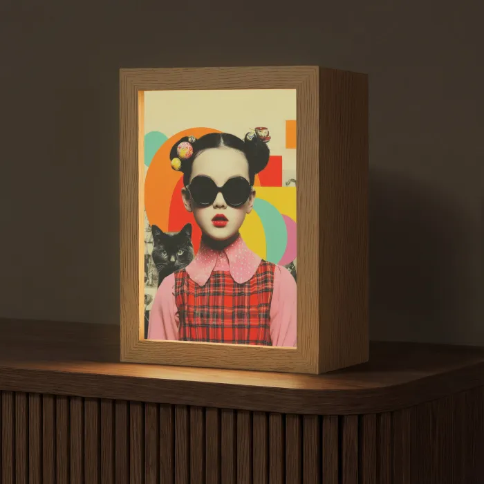 Meisje - Zonnebril - Kat - Retro Light Box met kabel (Tafellamp) klein -z3d_website