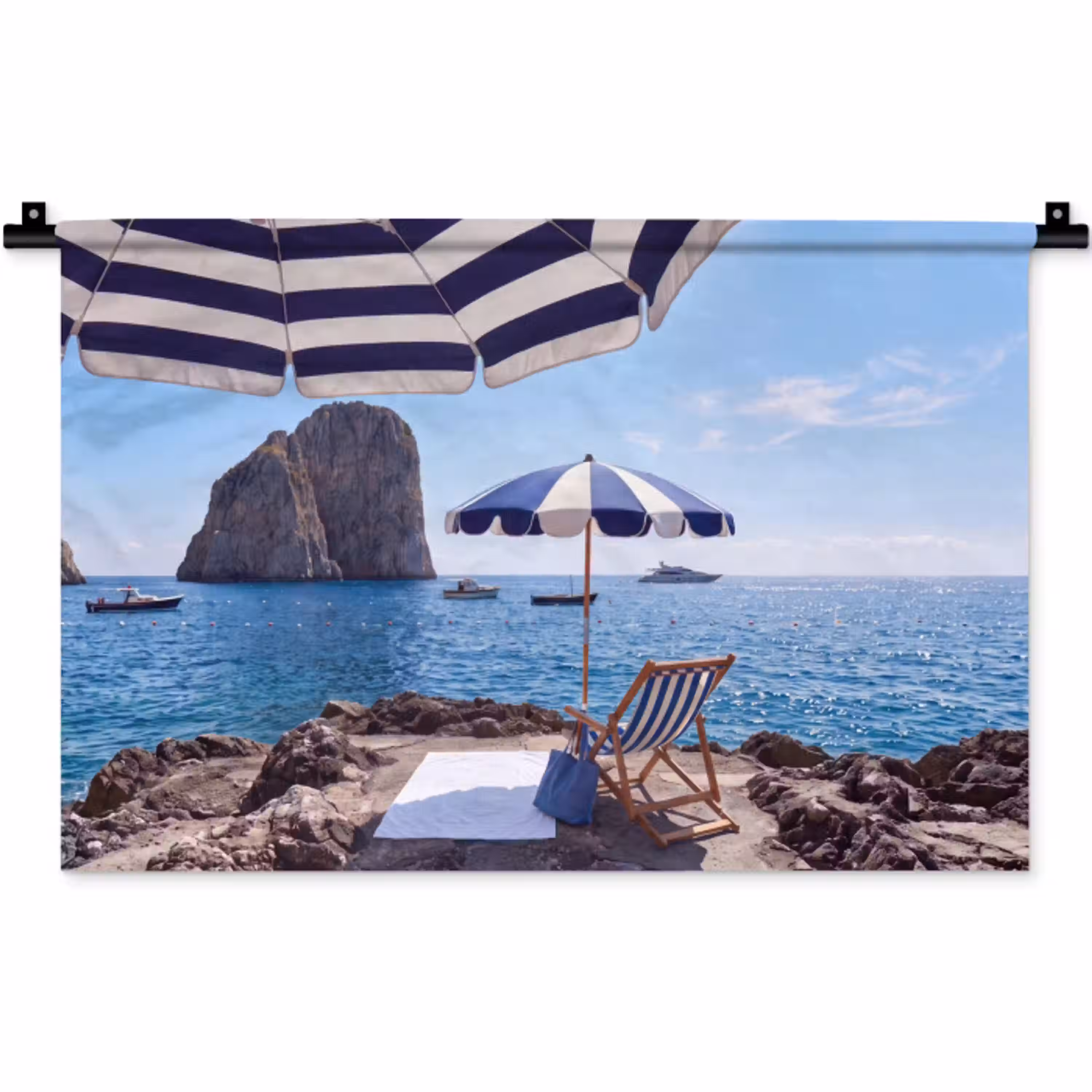 Strand - Ligstoel - Parasol - Zomer - Blauw Wandkleed katoen klein -zz3d