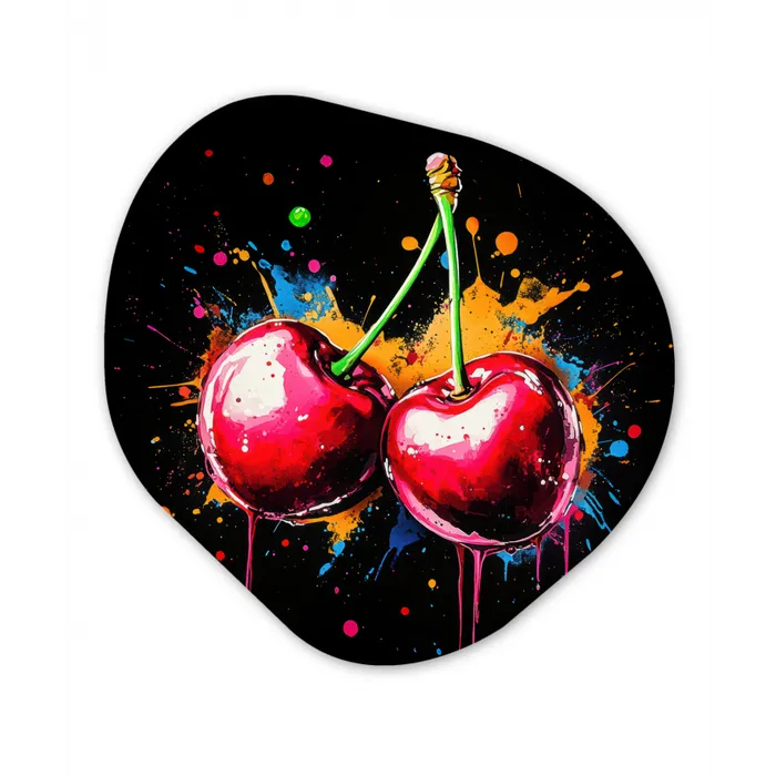 Kersen - Fruit - Graffiti - Verf - Abstract - Modern - Kleurrijk Wandcirkel Organisch Forex 3mm klein -3d