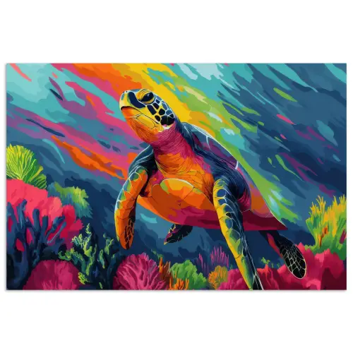 Koraal - Schildpad - Abstract - Water poster papier klein -3d