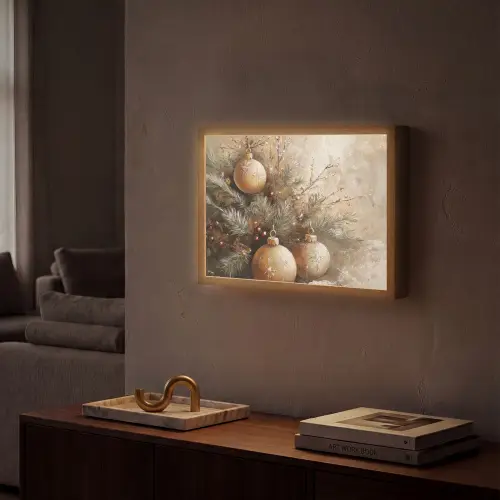 Kerst - Kerstballen - Beige - Goud Light Box met batterij (Wandlamp) middel -sfeer1