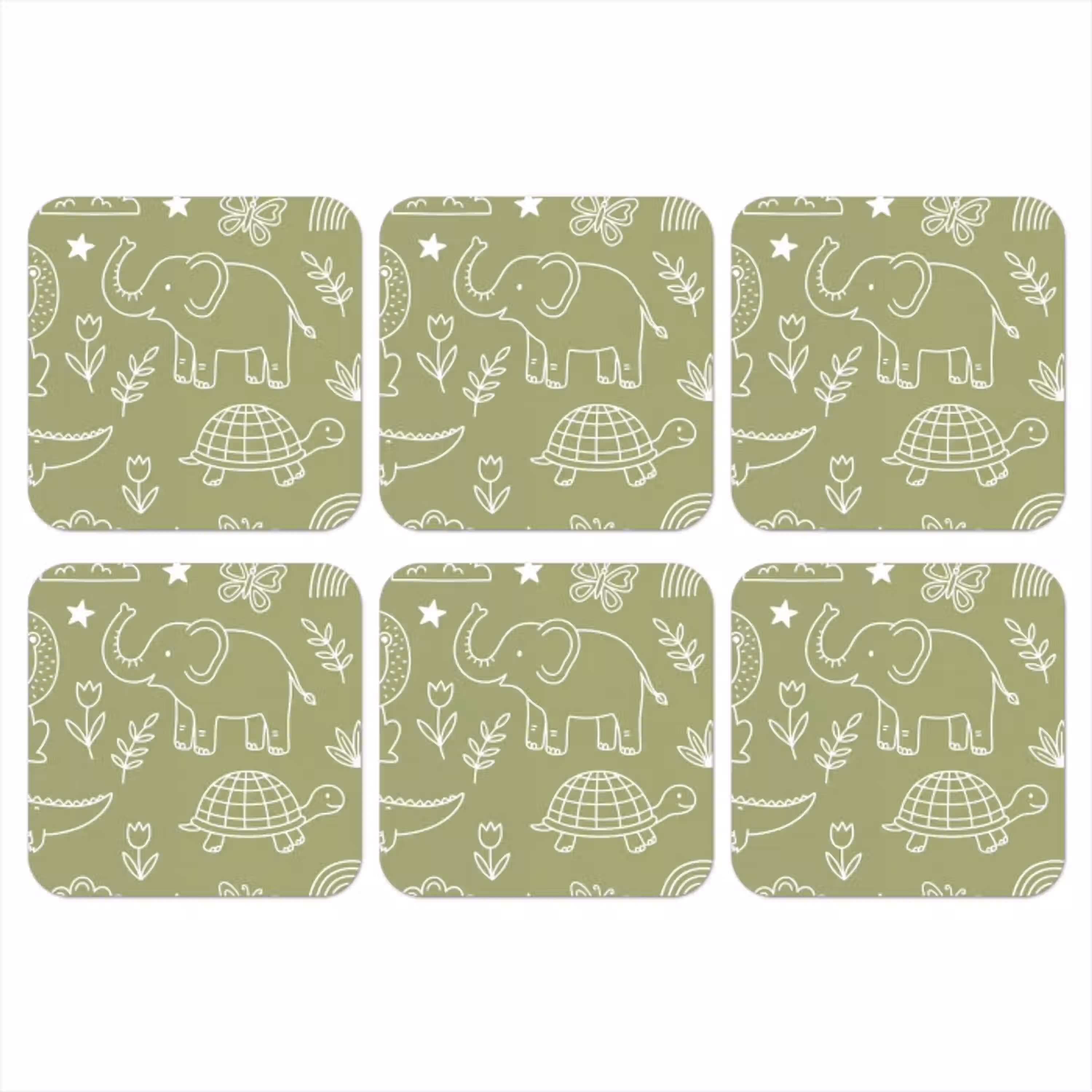 Dieren - Patroon - Illustratie - Natuur - Groen onderzetter kurk middel -3d