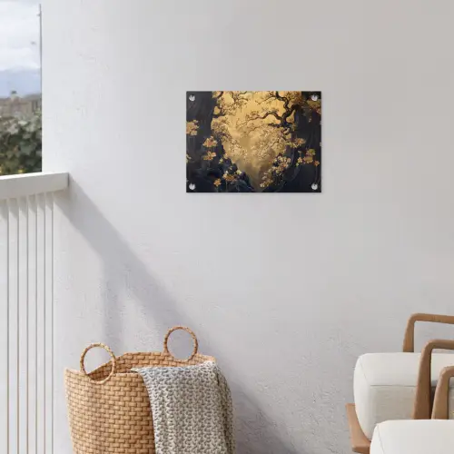 Bloemen - Takken - Goud - Sierlijk tuinposter los doek klein -sfeer8