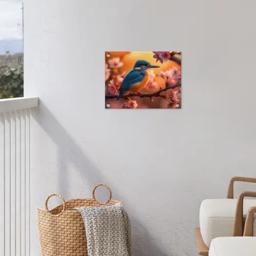 IJsvogel in de Bloesemtak tuinposter los doek klein -sfeer8