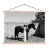 Vrouw - Paard - Artistiek textielposter latten blank klein -3d