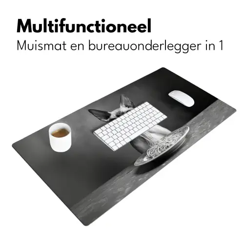 Sphynx - Kat - Dieren - Humor - Spaghetti - Zwart Wit Muismat XXL klein -sfeer4