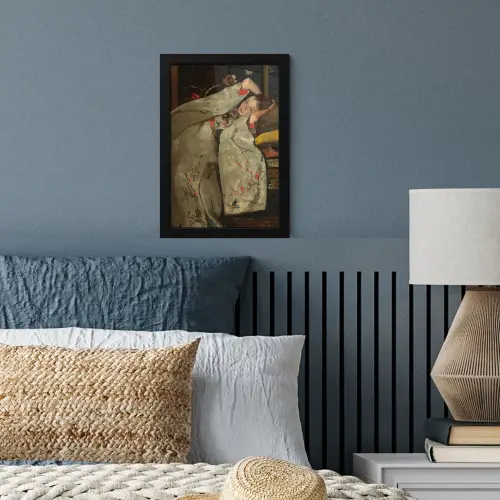 Meisje in witte kimono - Schilderij van George Hendrik Breitner fotolijst zwart zonder passe partout klein -sfeer3