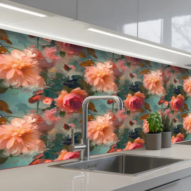 Roze - Patroon - Bloemen keuken achterwand 2 middel 871 -3d_schuin