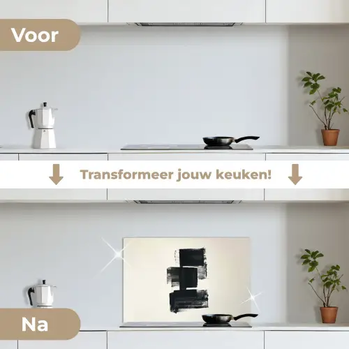 Rechthoeken - Penseelstreken - Abstract - Zwart keuken achterwand spatscherm klein -voor_na_NL
