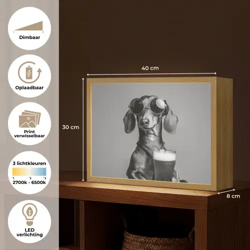 Teckel - Bier - Glas - Bril Light Box met batterij (Wandlamp) middel -USP_websiteoverzichtNL