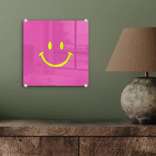 Smiley - Vrolijk - Roze plexiglas 5mm klein -sfeer3