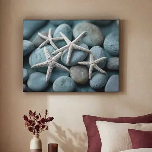 Zeesterren - Stenen - Wit Textielframe zwart klein -sfeer1