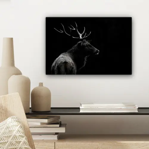 Hert - Zwart - Portret - Gewei - Dieren canvas 2cm klein -sfeer6