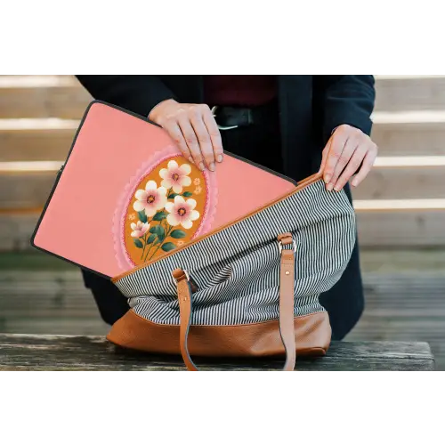 Illustratie - Bloemen - Rand - Roze laptophoes neopreen klein -tas