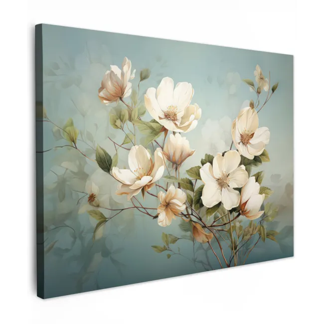Canvas schilderij - Vintage - Bloemen - Wit - Takken Natuur
