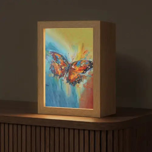 Vlinder - Kleuren - Kunst - Schilderij Light Box met kabel (Tafellamp) klein -z3d_website