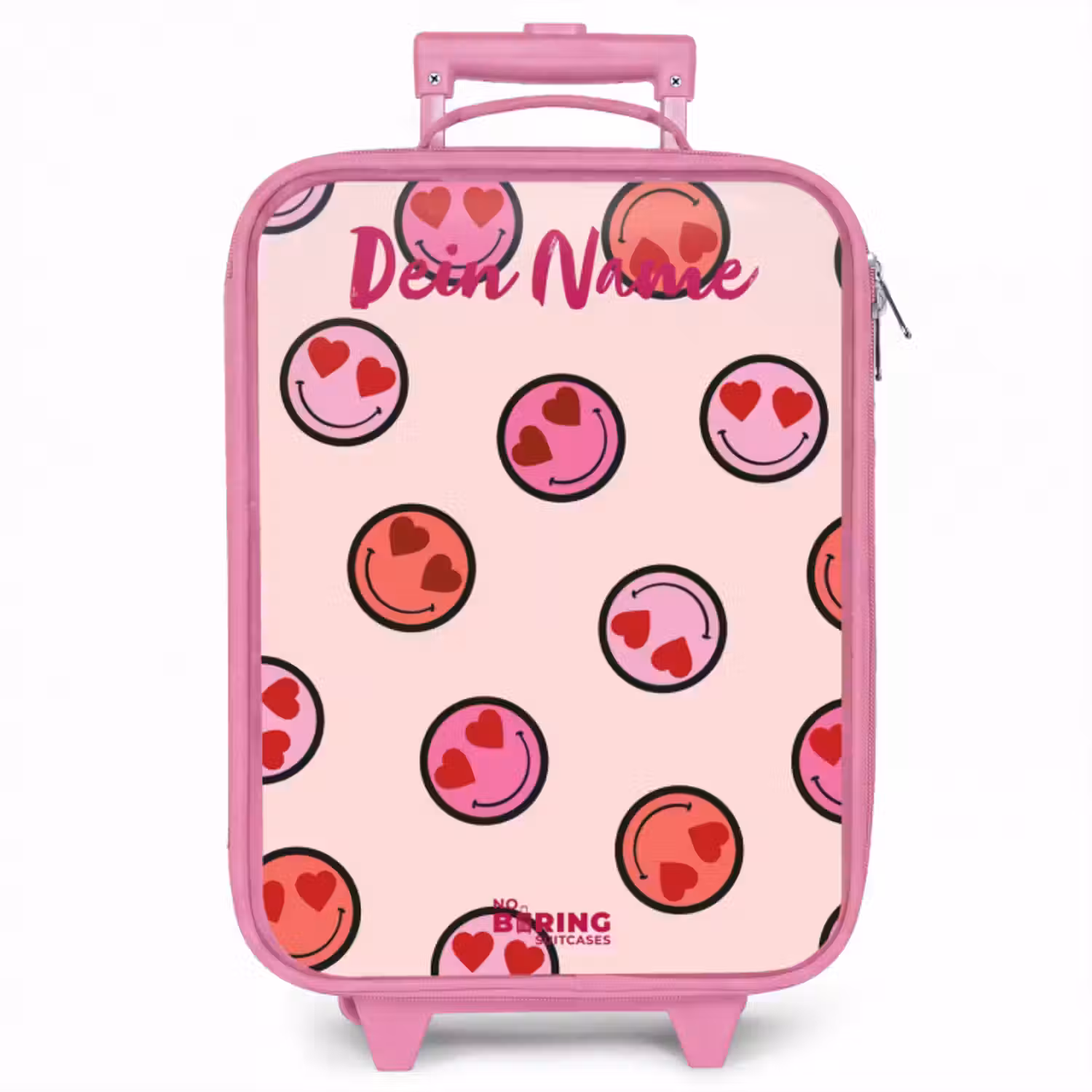 Kinderkoffer Rosa mit Name - Herz - Smiley - Muster