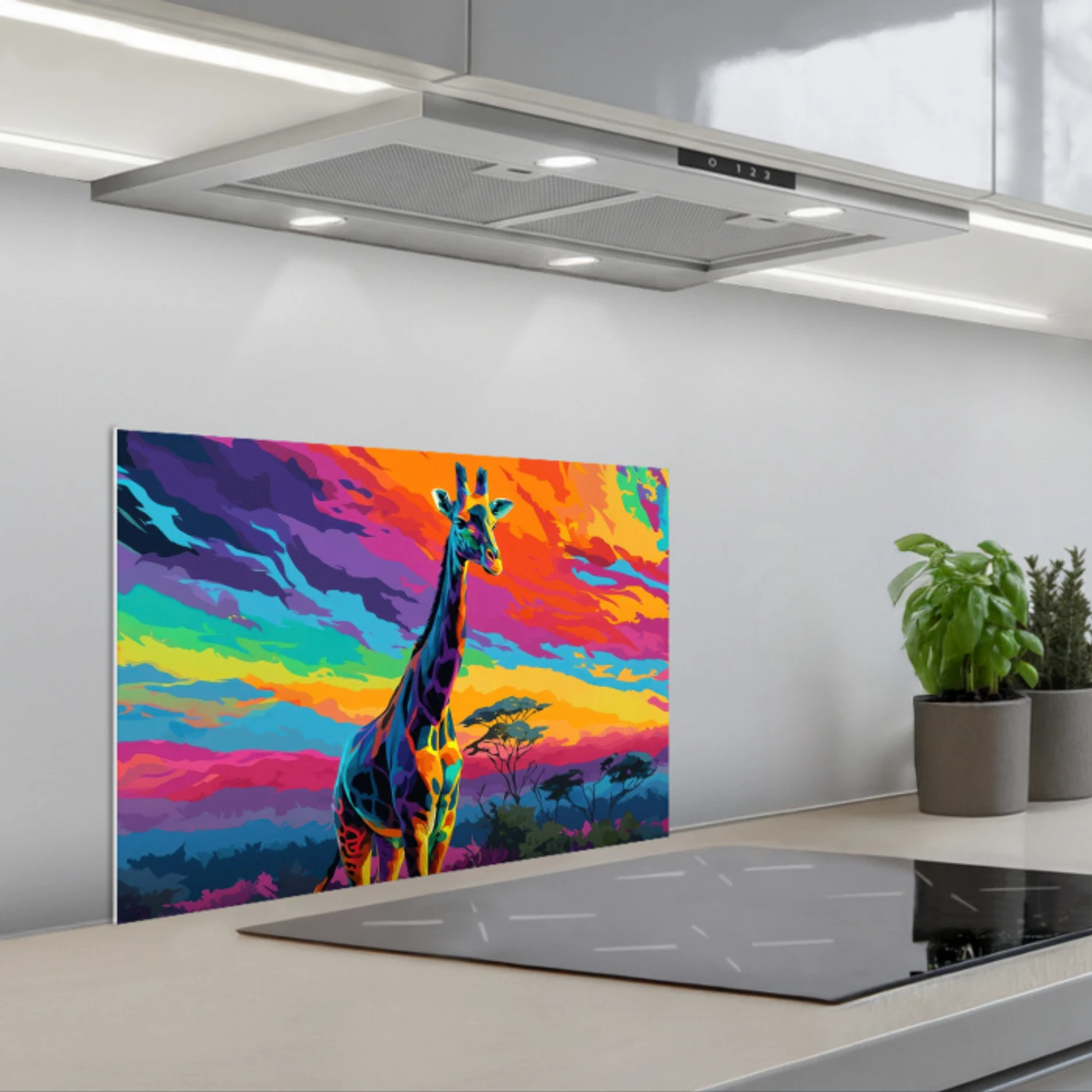 Giraffe - Savanna - Lucht - Gekleurd keuken achterwand spatscherm klein -3d_schuin
