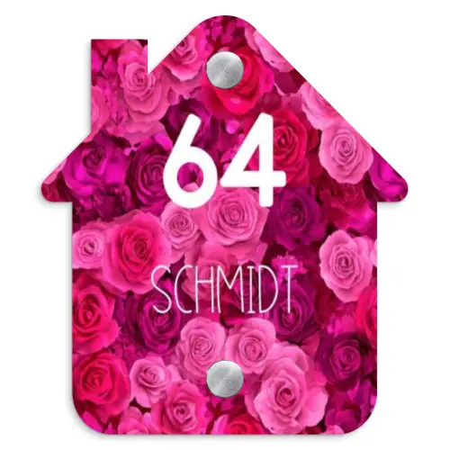 Roze rozen - Modern Naambord Huisje klein -3d