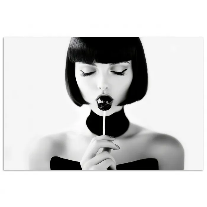 Vrouw - Lolly - Zwart - Wit poster papier klein -3d