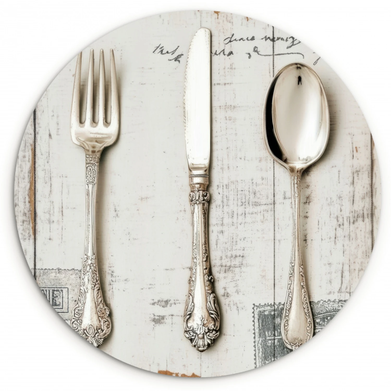 Zilver - Bestek - Hout KitchenYeah - Keuken - Wandcirkel Forex klein -3d