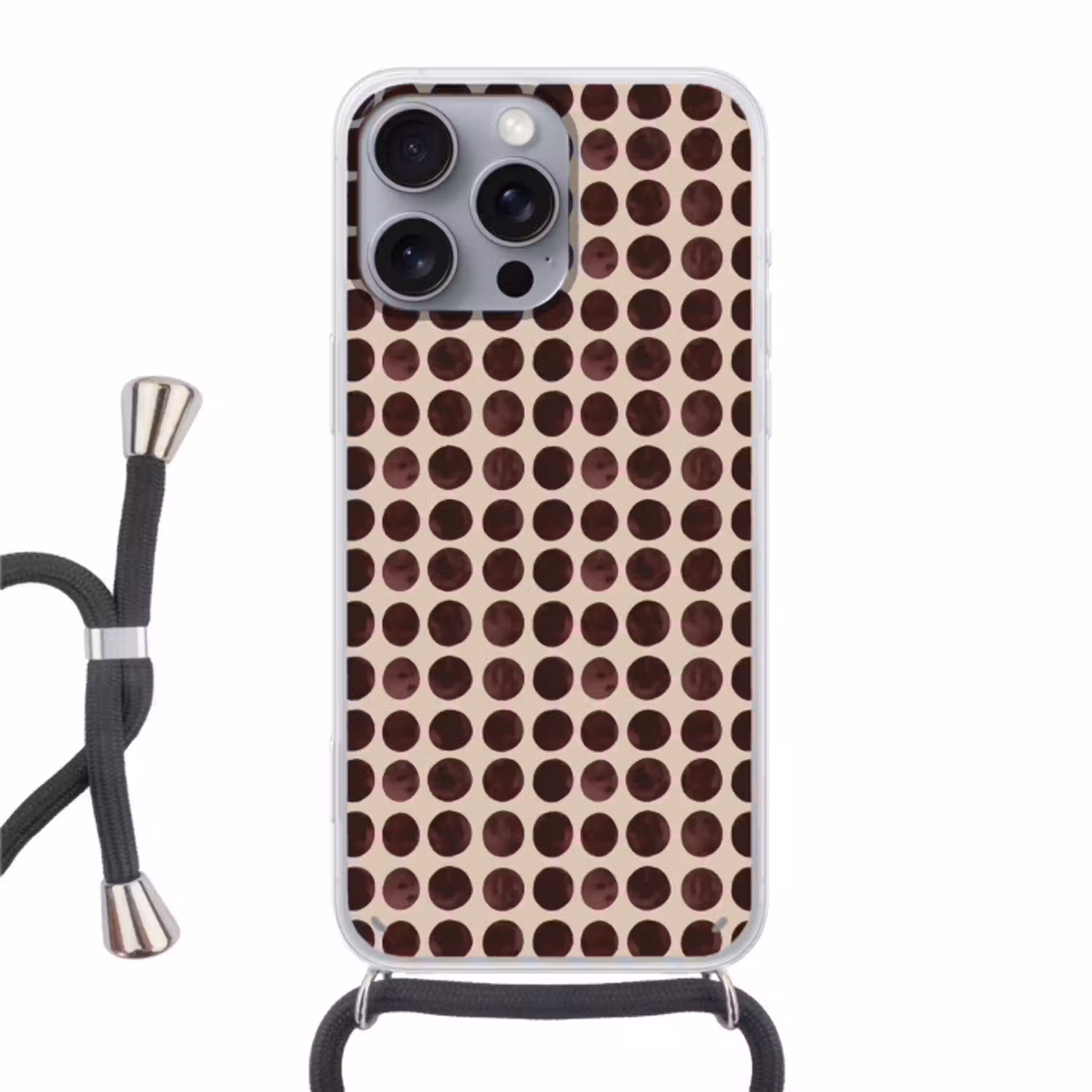 Stippen - Patroon - Bruin Hoesje iPhone 16 Pro Max met koord klein 804 -3d