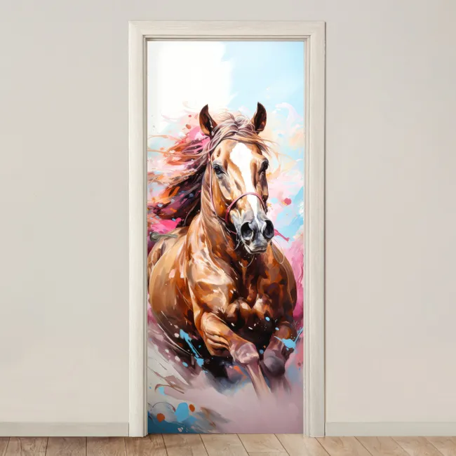 Deursticker - Paard - Meisjes - Blauw - Roze