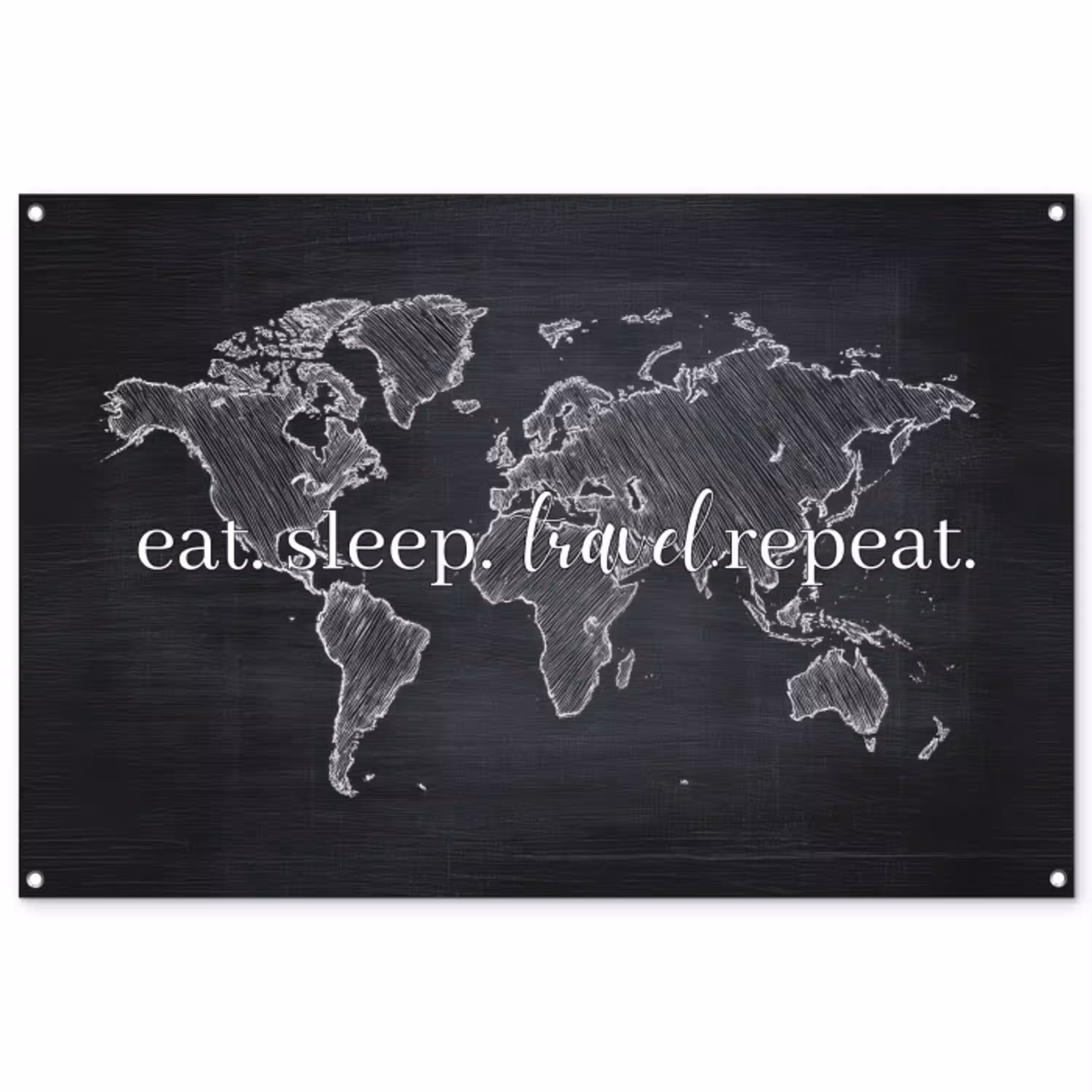 Wereldkaart - Krijt - Quote - Zwart tuinposter los doek groot -3d