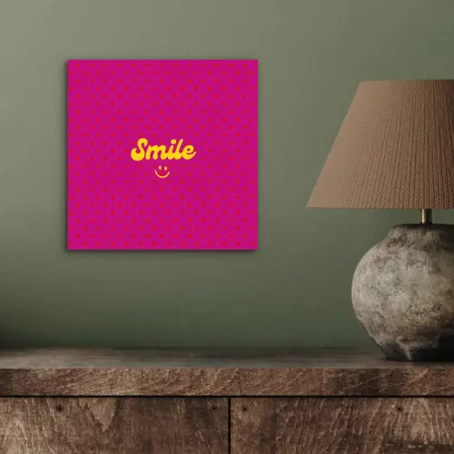 Smile - Stippen - Geel - Smiley - Roze aluminium wit klein -sfeer2