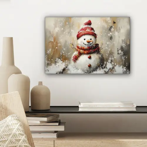 Sneeuwpop - Winter - Sneeuw - Beige canvas 2cm klein -sfeer6