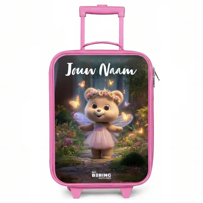 Kinderkoffer met naam - Roze - Beer - Vlinders - Bos - Fairy