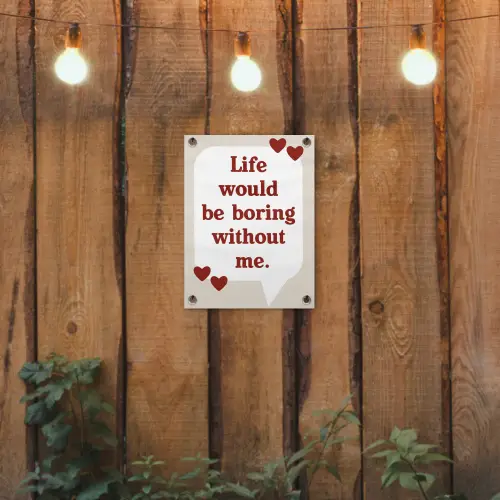 Quote - Tekstballon - Hartjes tuinposter los doek klein -sfeer1