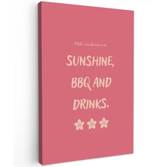 BBQ - Quote - Roze - Zomer Tuinposter op houten frame 2 cm dik klein -3d