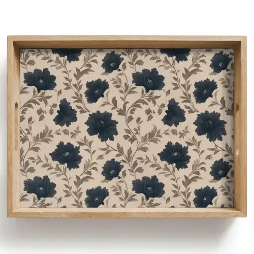 Motief - Bloemen - Zwart - Beige Dienblad Rechthoek middel 911 -z3d_shopping