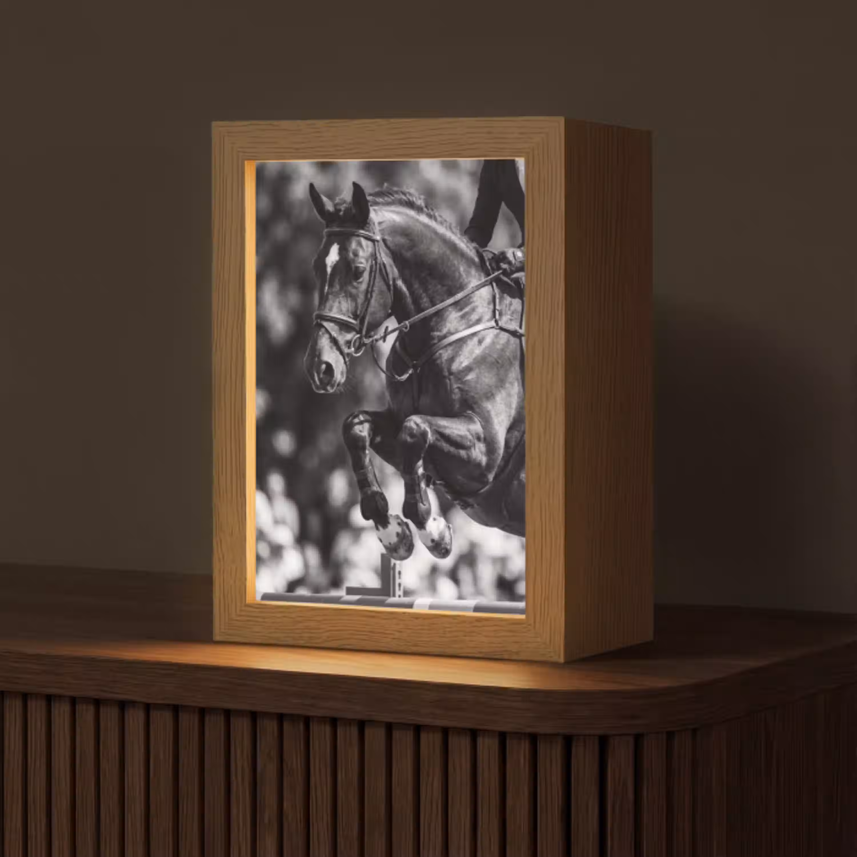 Springen - Paard - Zwart - Wit Light Box met kabel (Tafellamp) klein -z3d_website