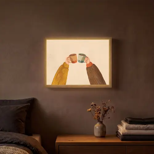 Illustratie - Mokken - Proosten - Bruin Light Box met batterij (Wandlamp) middel -sfeer4