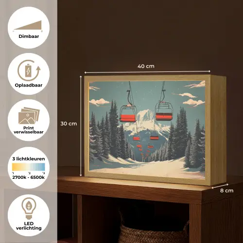 Sneeuw - Skilift - Rood - Bomen Light Box met batterij (Wandlamp) middel -USP_websiteoverzichtNL