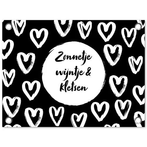 Tekst - Zonnetje, wijntje & kletsen - Quotes - Wijn - Tuin tuinposter los doek klein -3d