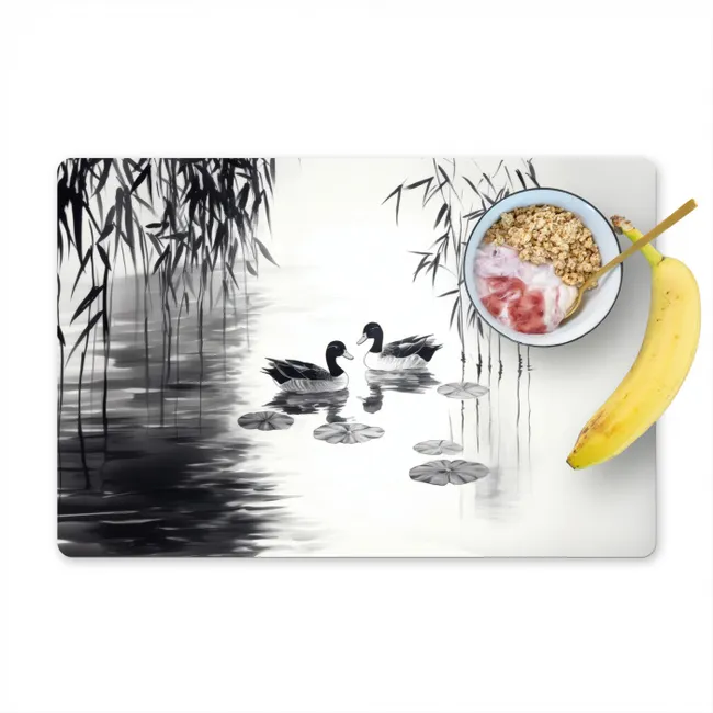Eenden - Waterlelies - Riet - Zwart Placemat vinyl groot -zzzproduct_Kitchenyeah-website