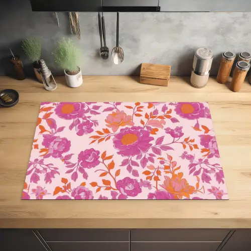 Bloemenpatroon - Roze - Oranje - Bloemen Inductie beschermer vinyl 3mm klein -sfeer5