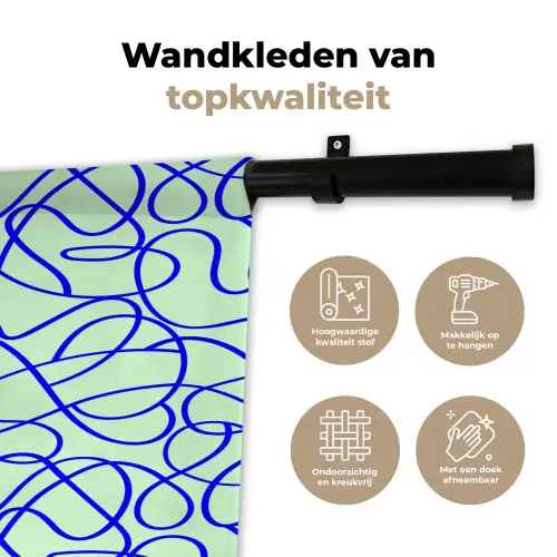Mint - Blauw - Lijnen - Abstract Wandkleed katoen klein 269 -sfeer2