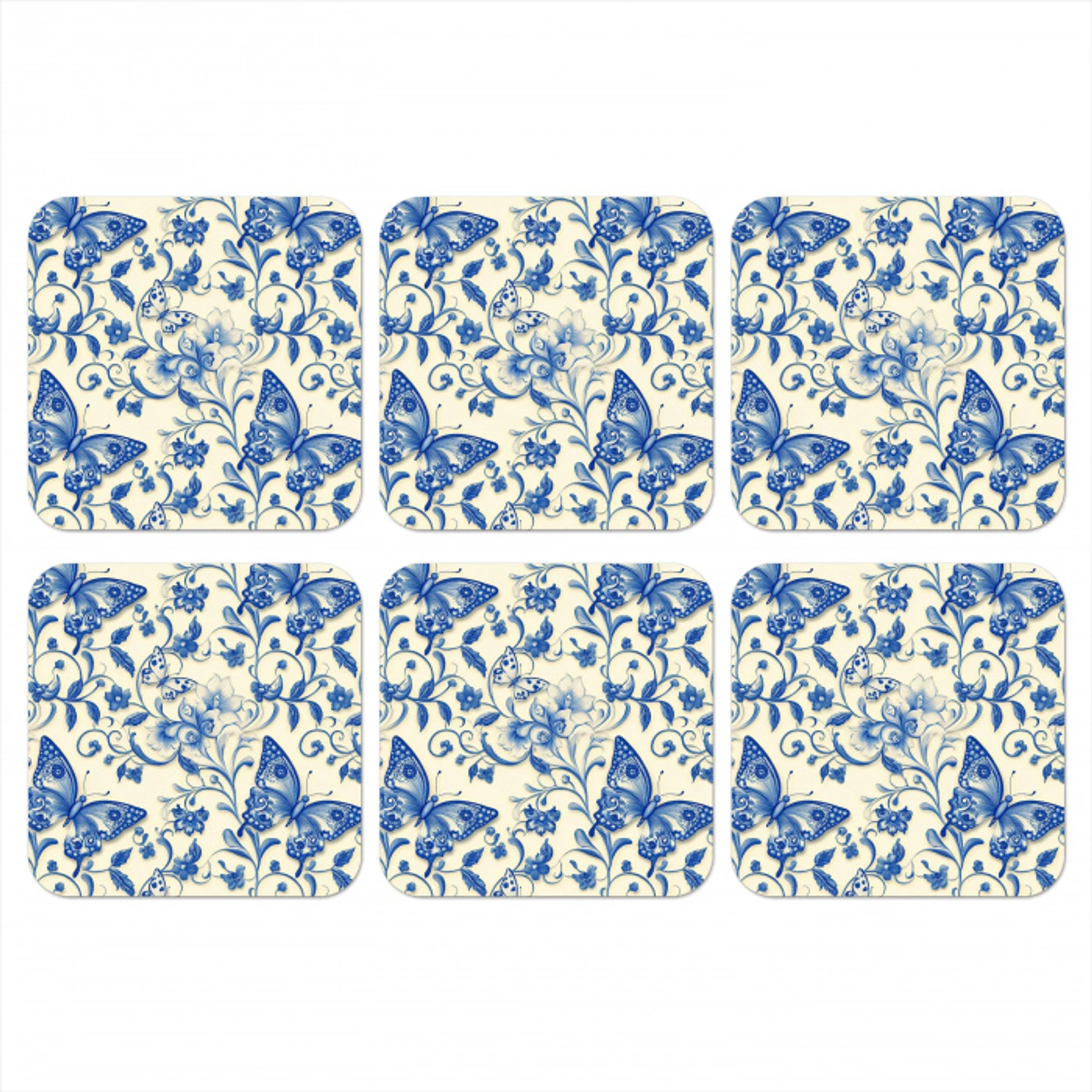 Vlinders - Bloemen - Blauw - Botanisch onderzetter kurk middel 366 -3d