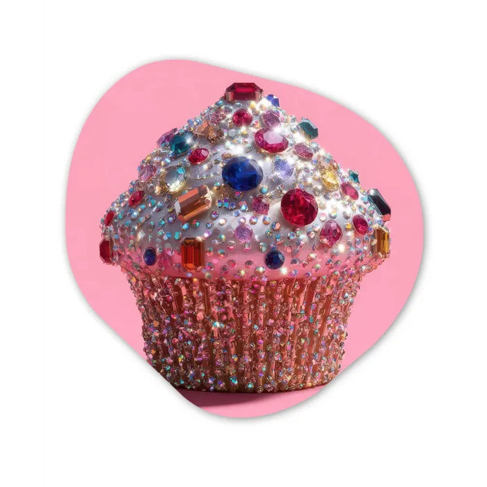 Cupcake - Kleurrijk - Edelstenen Wandcirkel Organisch Aluminium middel -3d