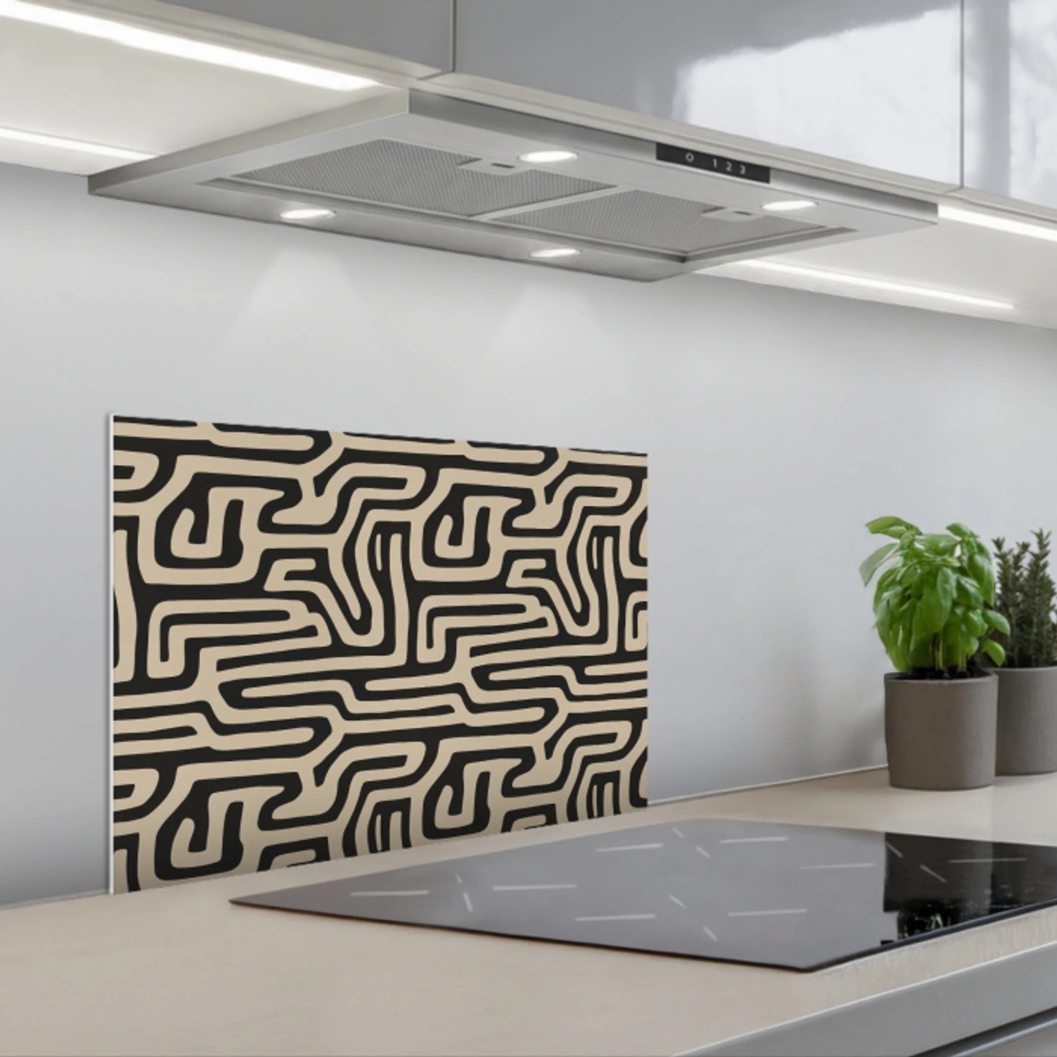 Kitchen splashback for hob - Graphic - Lines - Black | Kitchenyeah.co.uk