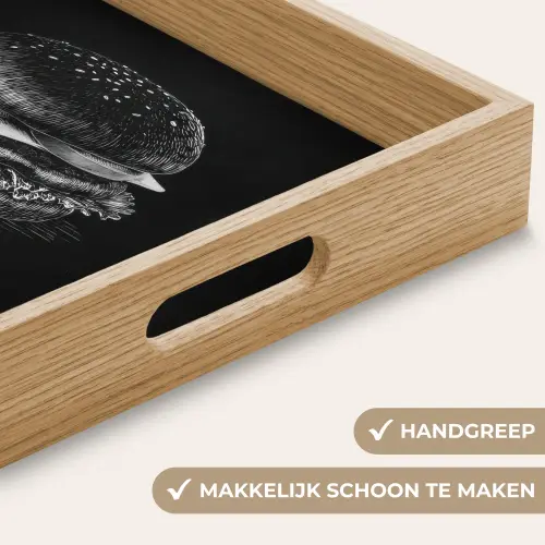 Hamburger - Krijttekst - Zwart - Wit Dienblad Rechthoek middel -USP_HandgreepNL