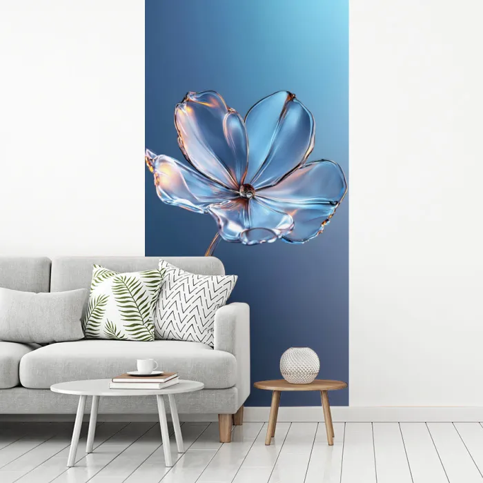 Blauw - Bloem - Glazen - Sierlijk fotobehang vinyl groot -woonkamer