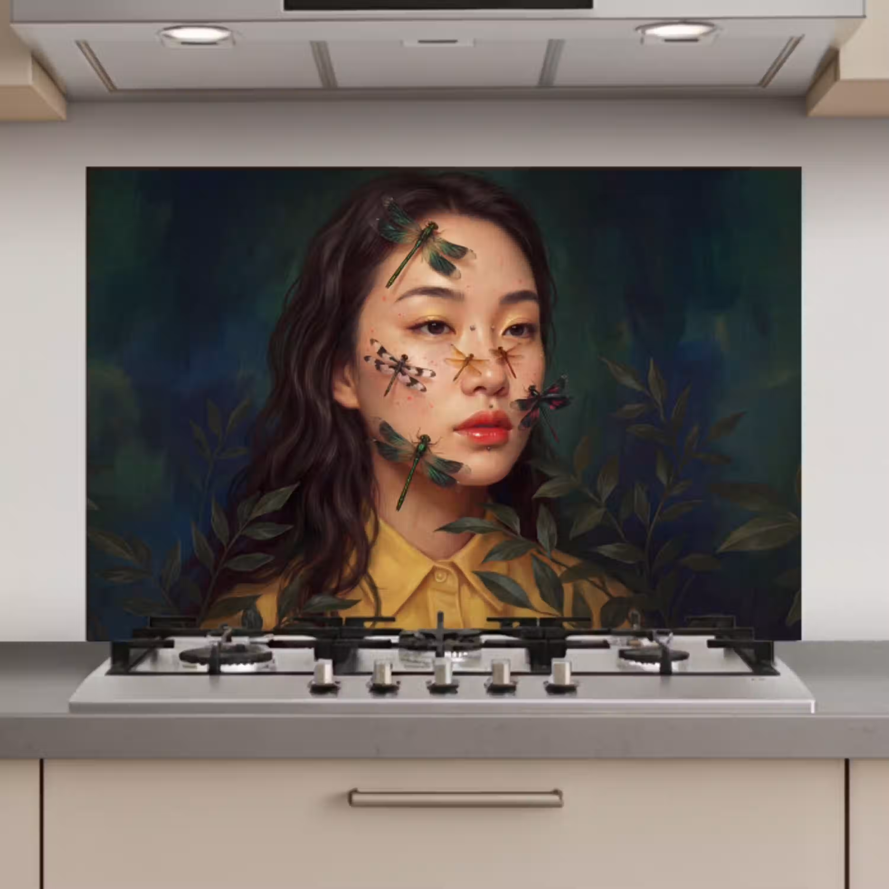 Vrouw - Insecten - Natuur - Portret - Groen keuken achterwand spatscherm klein -3d_website