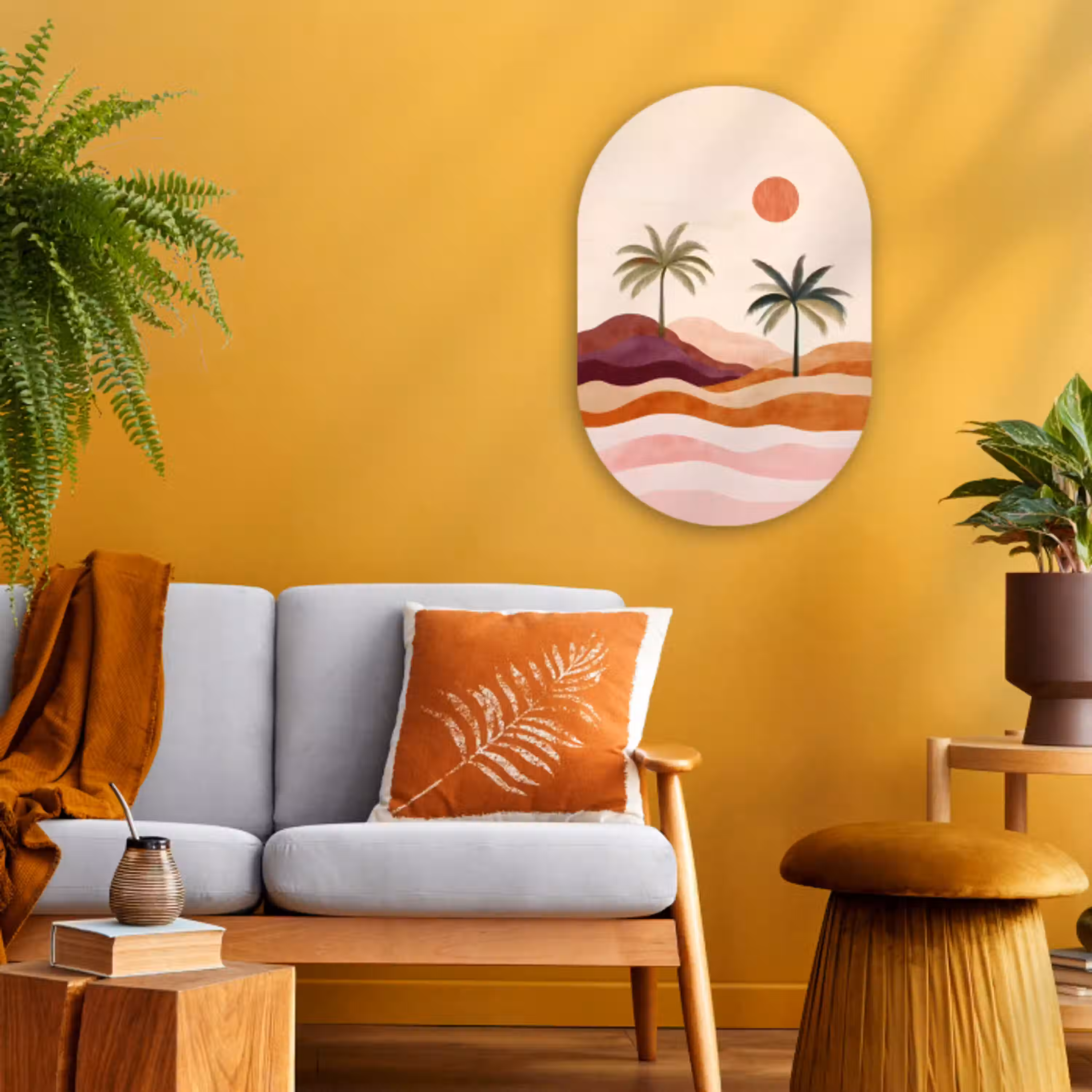 Palmbomen - Abstract - Zon - Heuvels Wandcirkel Ovaal Forex klein -sfeer4