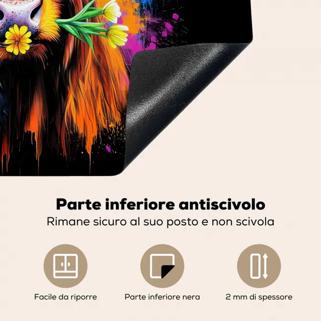 Schotse Hooglander - Graffiti - Kleurrijk - Bloem - Dieren Inductie beschermer vinyl 3mm middel -zzzsfeer4_ITA